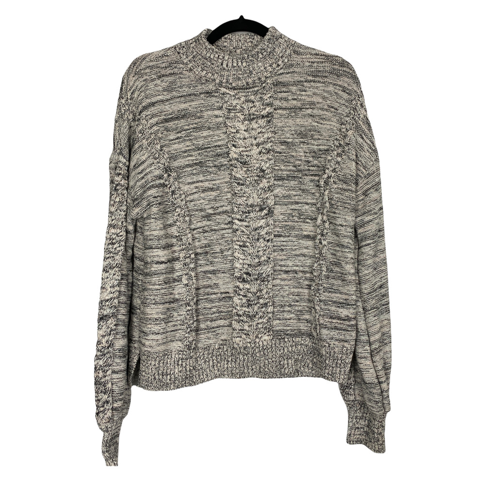 Gap White & Black Long Sleeve Mock Neck Knit Pullover Sweater Size Large